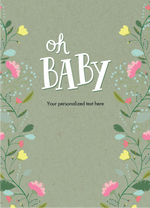 Floral design with 'oh BABY' text on a light green background