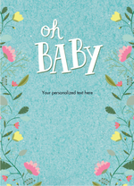 Floral design with 'oh BABY' text on a blue background