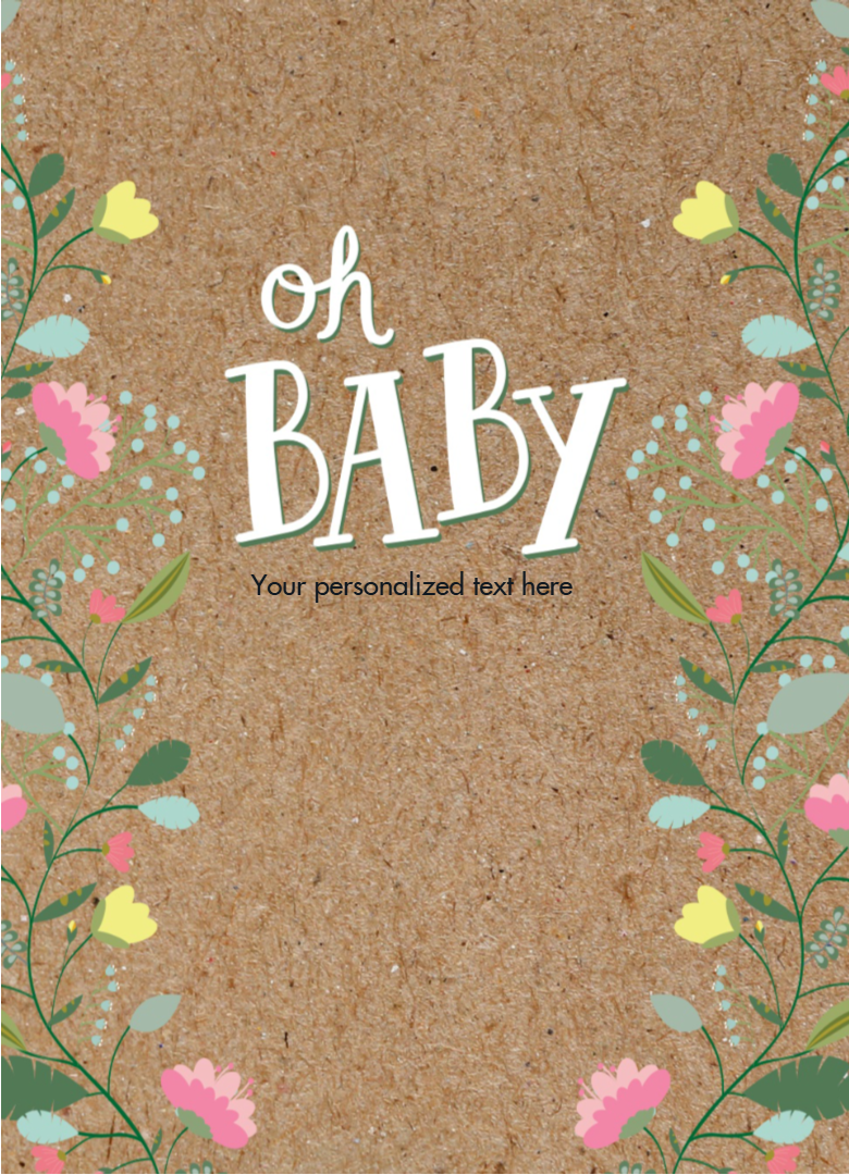 Floral design with 'oh BABY' text on a textured background