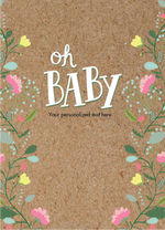 Floral design with 'oh BABY' text on a textured background