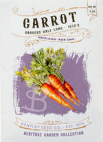Front of heirloom Danvers Half Long Carrot seed packet.