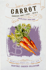 Front of heirloom Danvers Half Long Carrot seed packet.