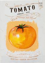 Front of heirloom Jubilee Tomato Seed Packet.