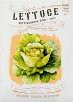 Front of heirloom Buttercrunch Lettuce seed packet.