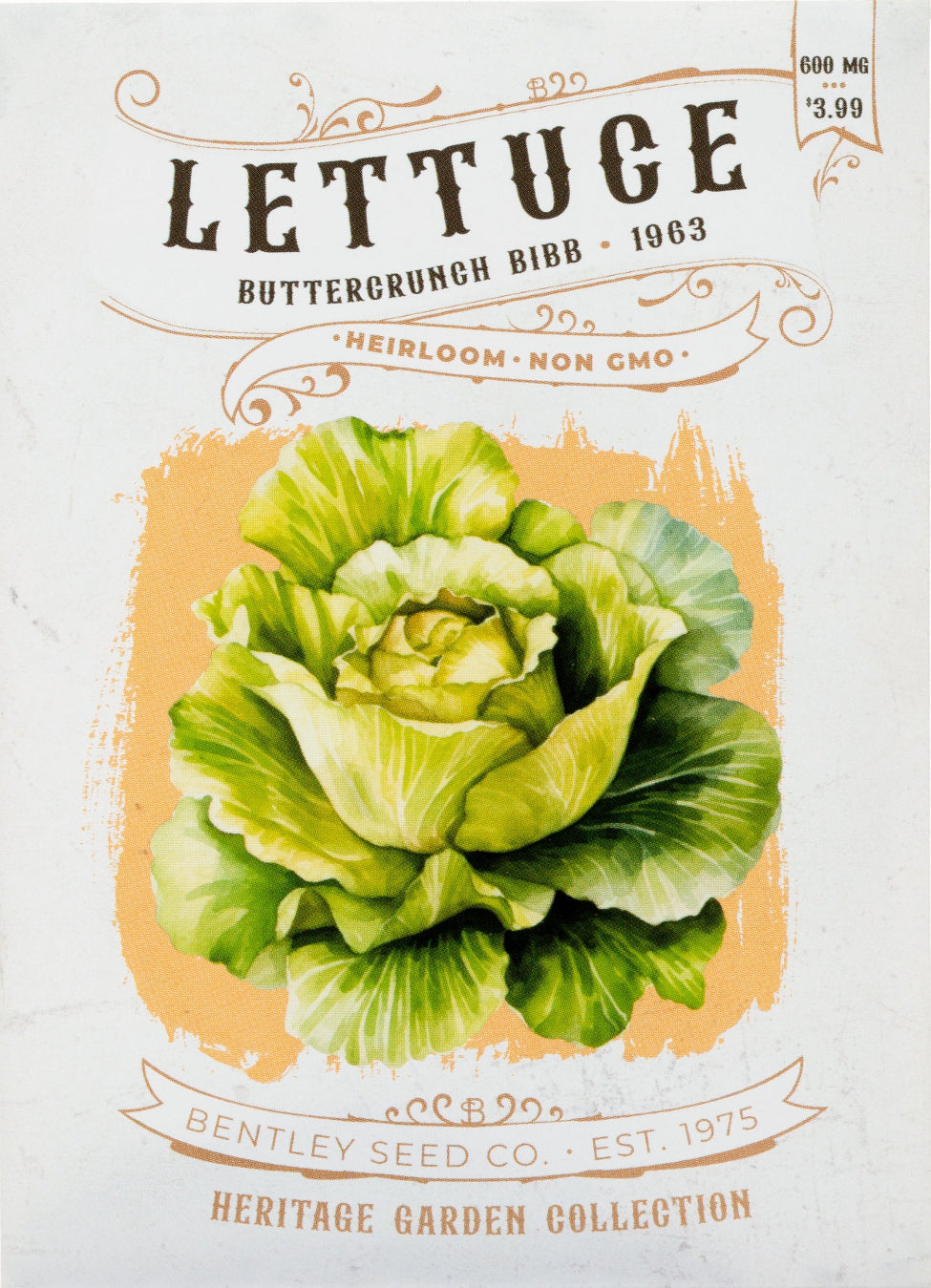 Front of heirloom Buttercrunch Lettuce seed packet.