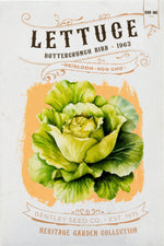 Front of heirloom Buttercrunch Lettuce seed packet.