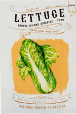 Front of heirloom Parris Island Romaine Lettuce seed packet.