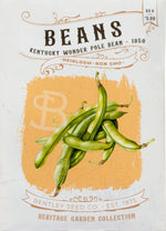 Front of heirloom Kentucky Wonder Pole Bean seed packet.
