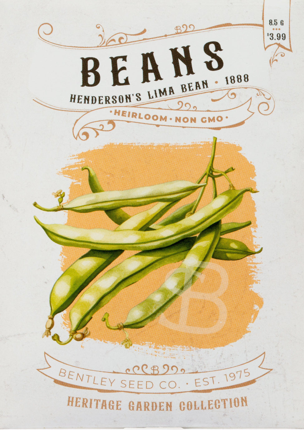 Front of heirloom Henderson's Lima Bean seed packet.