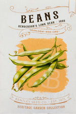 Front of heirloom Henderson's Lima Bean seed packet.