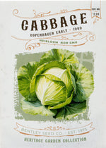 Front of heirloom Copenhagen Cabbage seed packet.