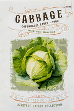 Front of heirloom Copenhagen Cabbage seed packet.