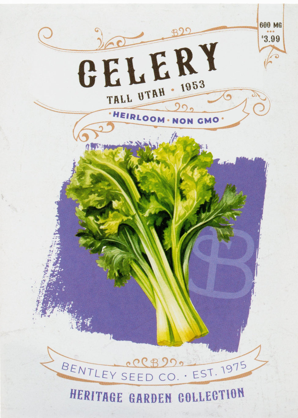 Front of heirloom Tall Utah Celery Seed Packet.