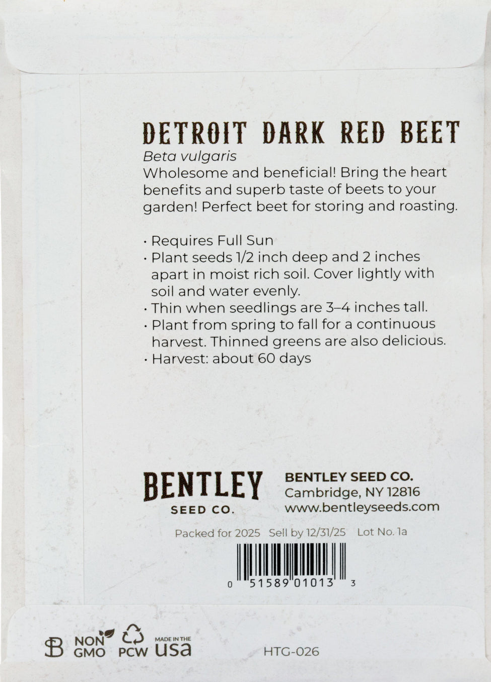 Back of Detroit Dark Red Beet seed packet with growing instructions.
