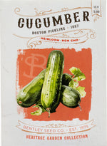 Front of heirloom Boston Pickling Cucumber seed packet.