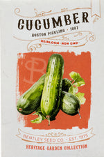 Front of heirloom Boston Pickling Cucumber seed packet.