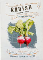 Front of heirloom Sparkler Radish seed packet.
