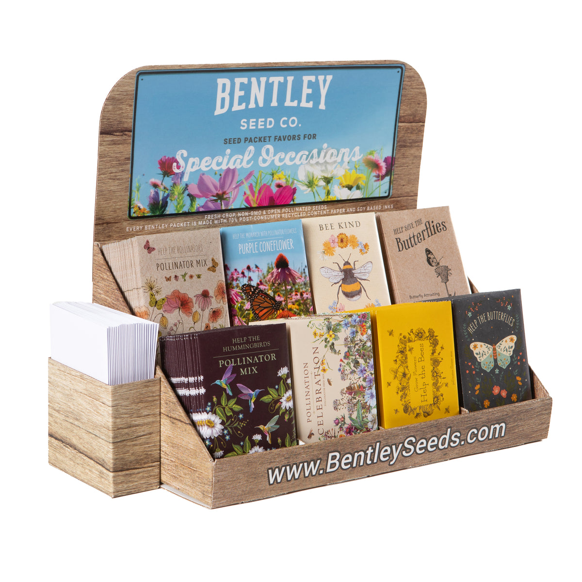 Envelope Holder for Bentley Retail POS Display with 250 White Seed Packet Envelopes seed packet