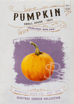 Front of Small Sugar Pumpkin heirloom seed packet.
