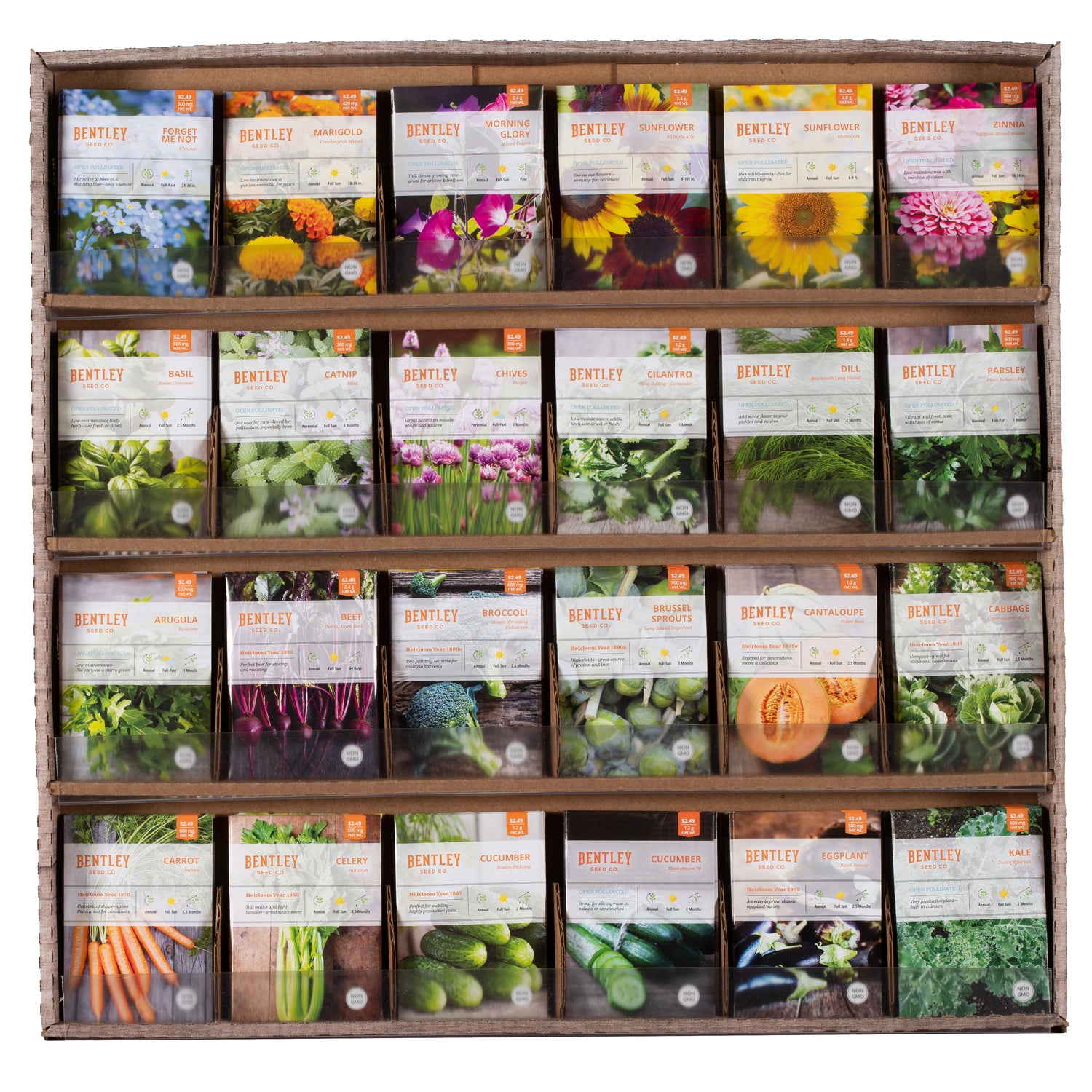 500 Piece Assorted Vegetable, Herb and Flower Seed Packet Retail Point of Sale Corrugated Display garden seeds