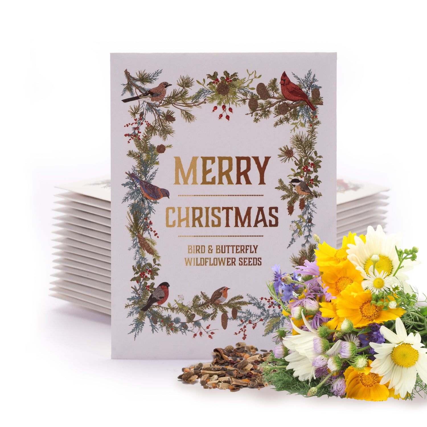 Merry Christmas Wreath of Birds Gift Tag garden seeds