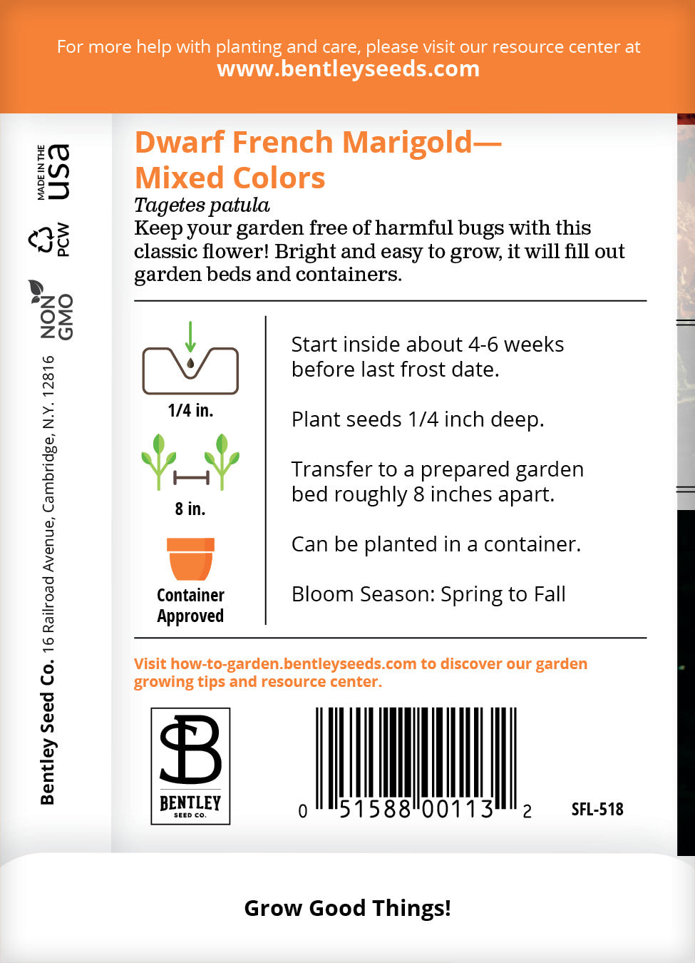 Marigold, Dwarf French Mix Seed Packets flower seeds