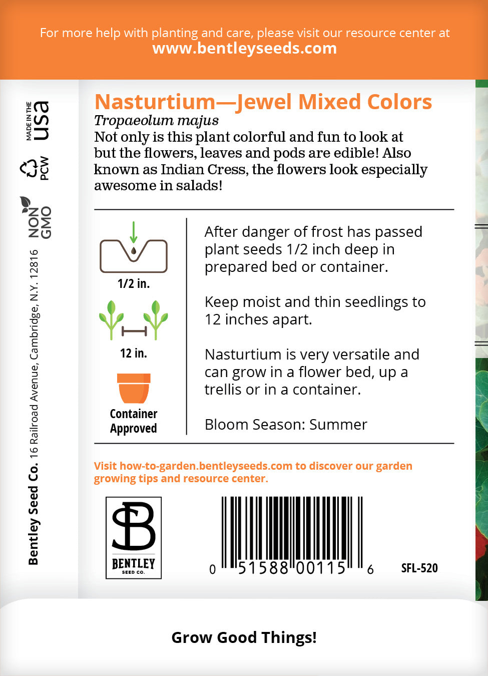 Nasturtium, Jewel Mixed Color Seed Packets seed packet