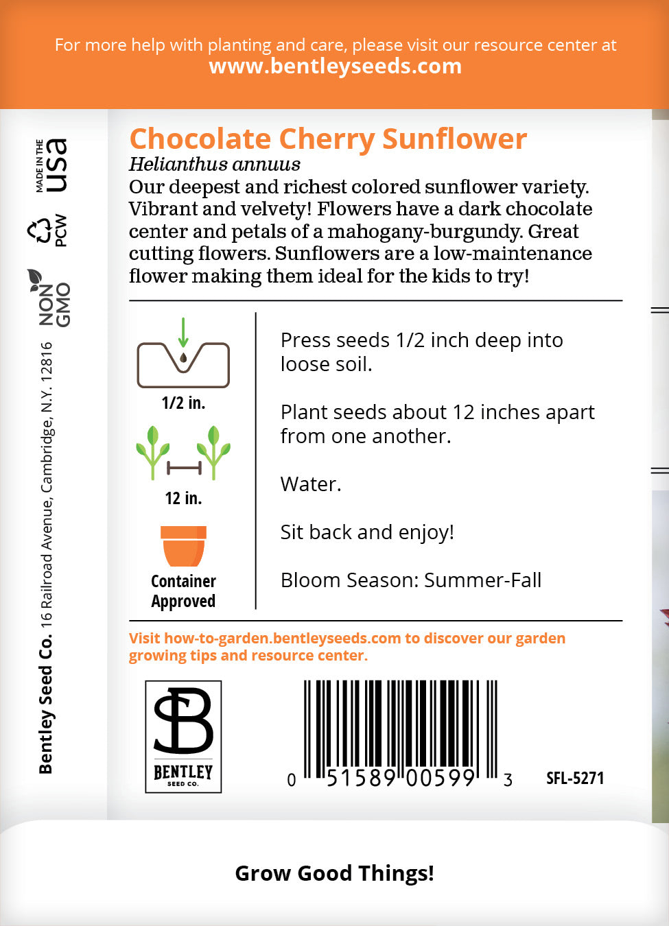 Sunflower, Chocolate Cherry Seed Packets seed packet