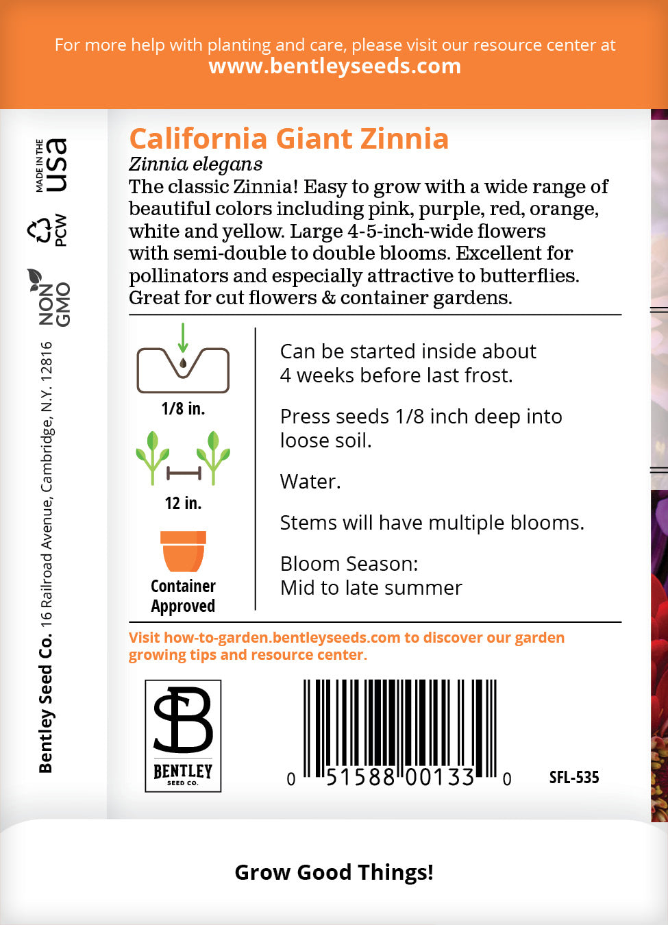 Zinnia, California Giant Mixed Seed Packets garden seeds