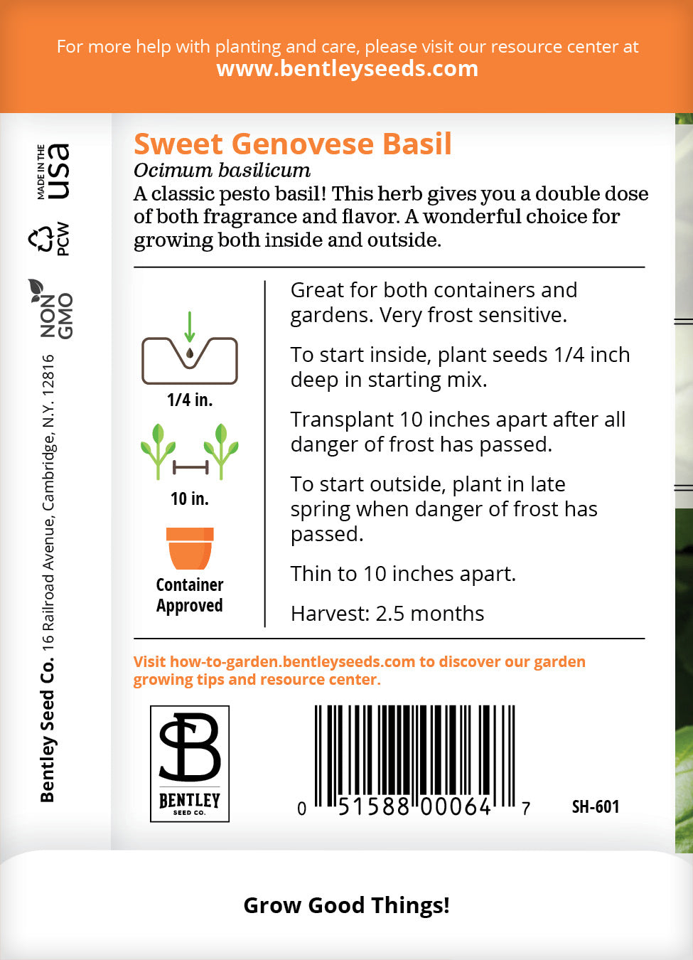 Basil, Genovese Sweet Seed Packets garden seeds