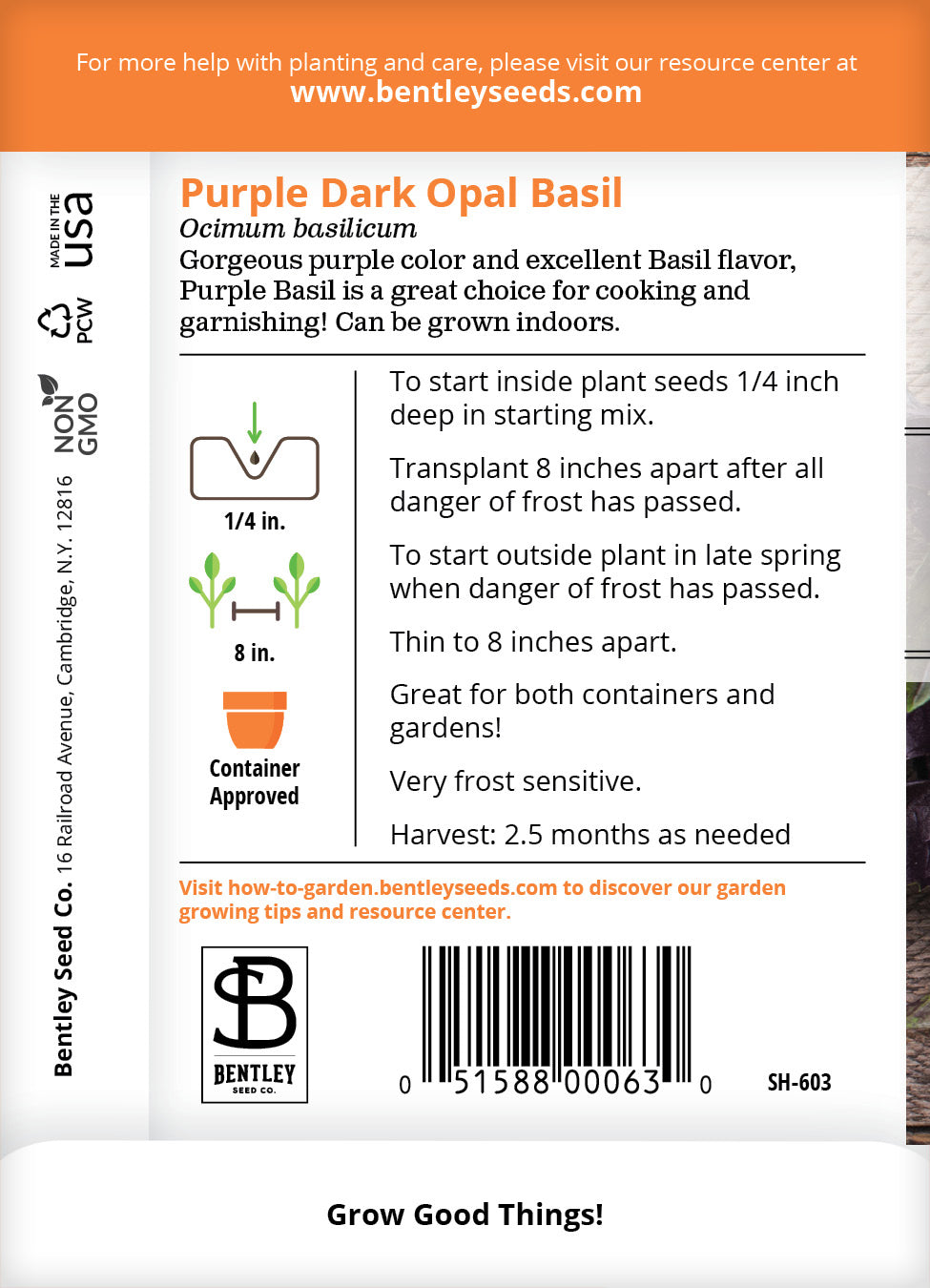 Basil, Purple Opal Seed Packets flower seeds