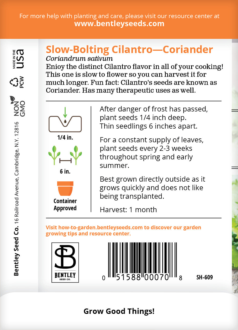 Cilantro, Slow Bolting Seed Packets seed packet