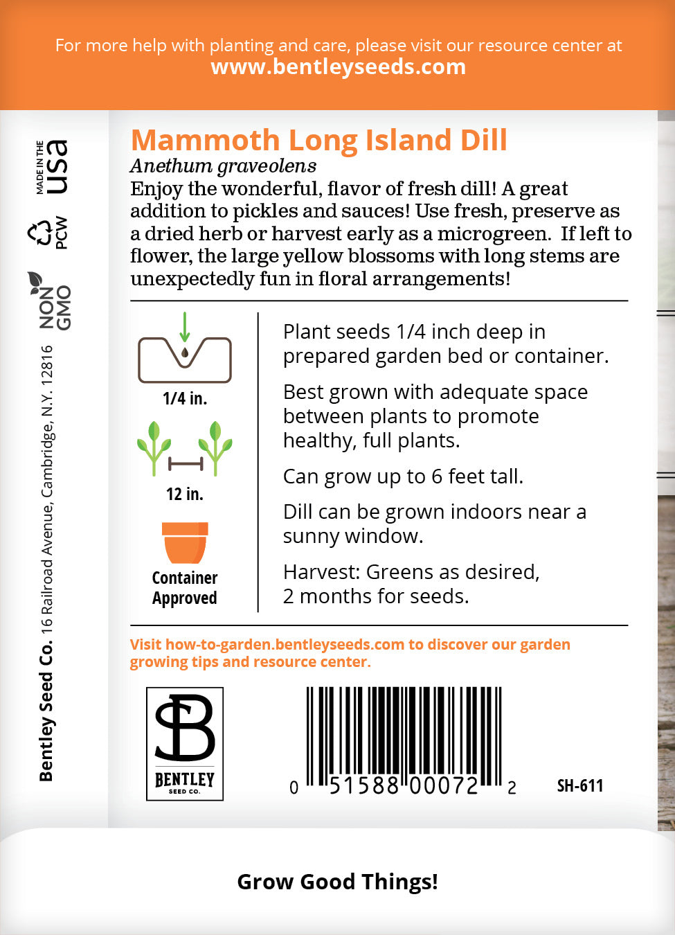 Dill, Long Island Mammoth Seed Packets flower seeds