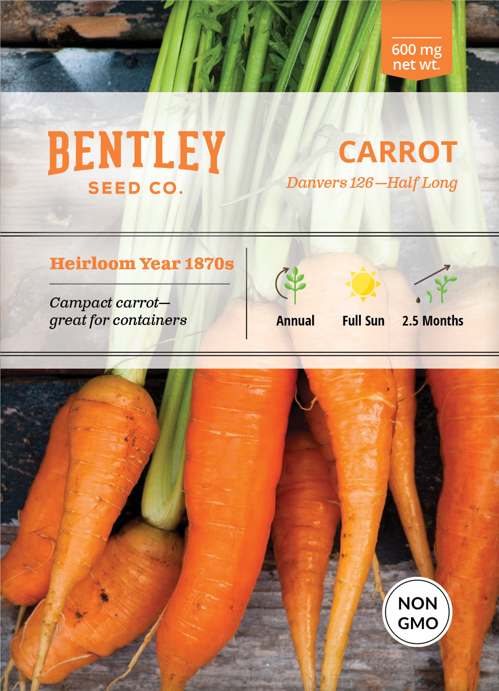 Carrot, Danvers Half Long Seed Packets garden seeds