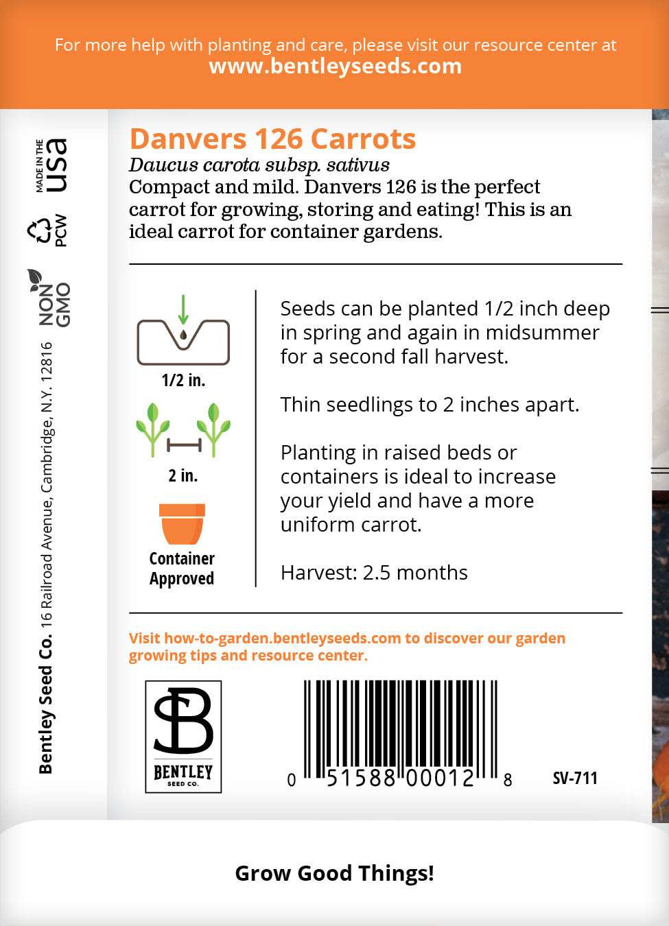 Carrot, Danvers Half Long Seed Packets garden seeds