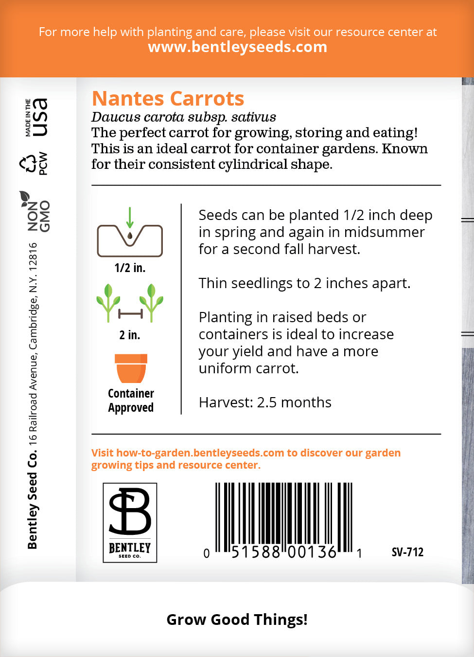 Carrot, Nantes Seed Packets garden seeds
