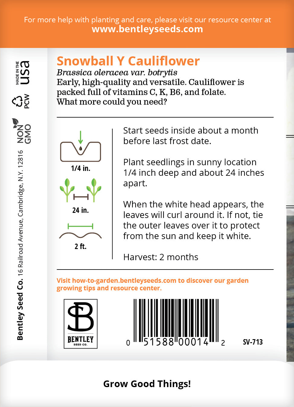 Cauliflower, Snowball Seed Packets garden seeds