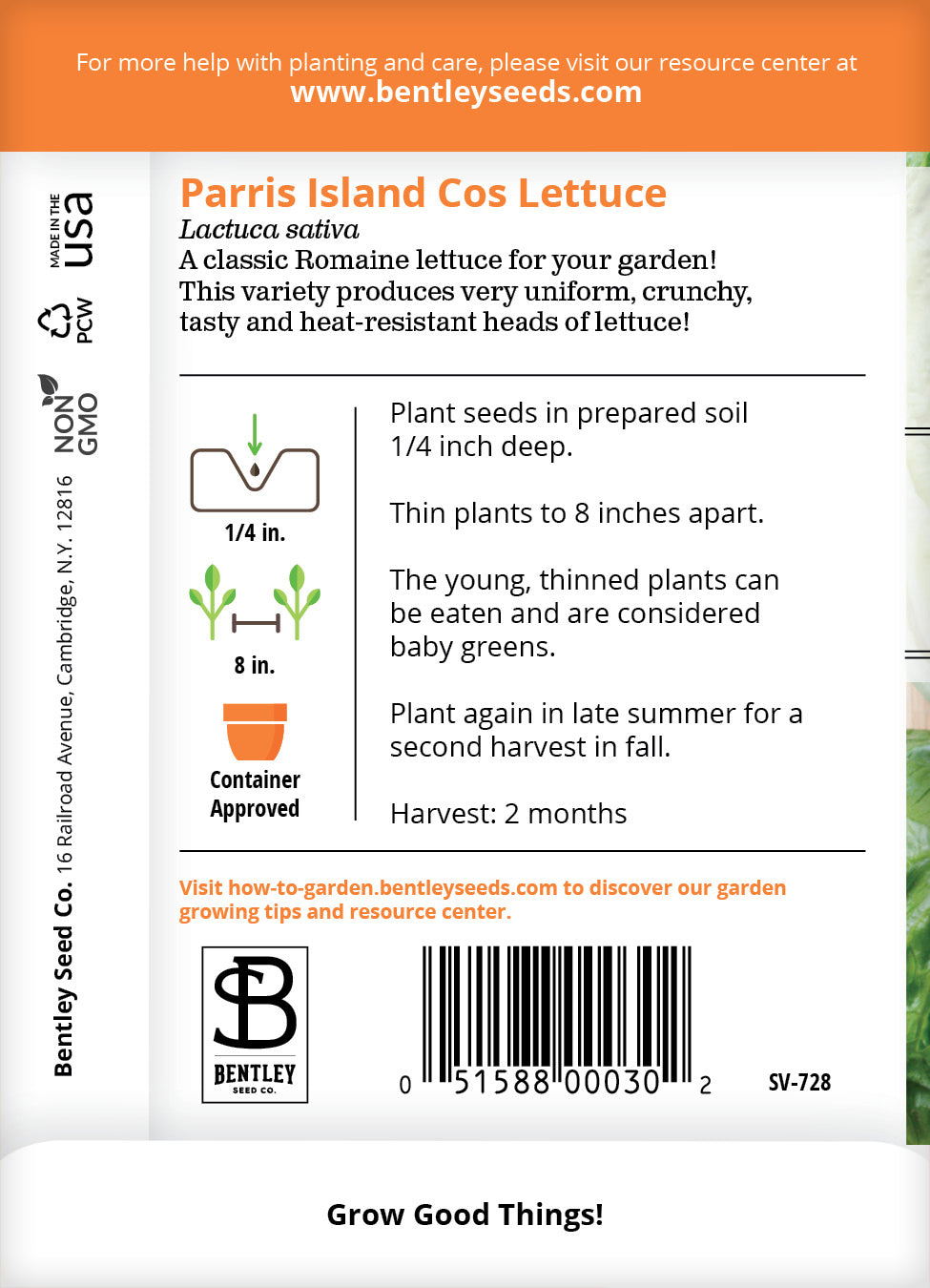 Lettuce, Parris Island Romaine Seed Packets garden seeds