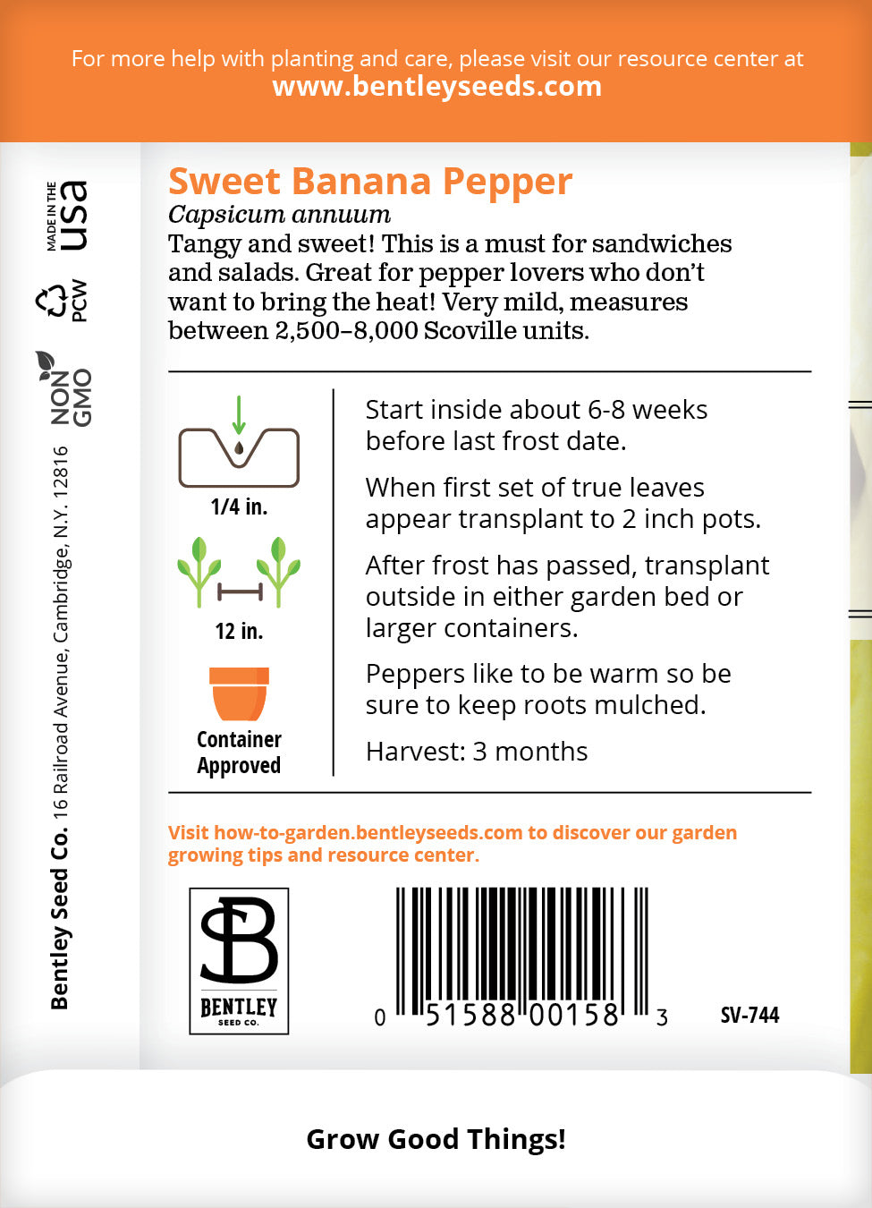 Pepper, Sweet Banana Seed Packets flower seeds