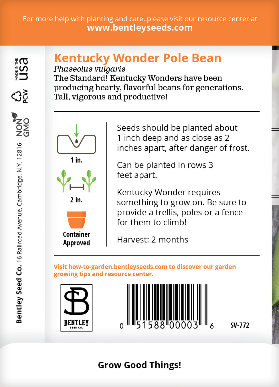 Beans, Kentucky Wonder Pole Bean Seed Packets seed packet