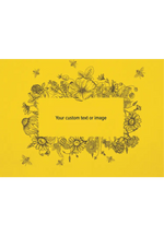 Yellow background with floral and bee design and customizable text area.