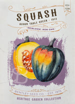 Front of heirloom acorn squash seed packet.