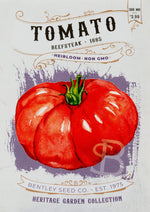 Front of heirloom Beefsteak Tomato seed packet.