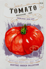 Front of heirloom Beefsteak Tomato seed packet.