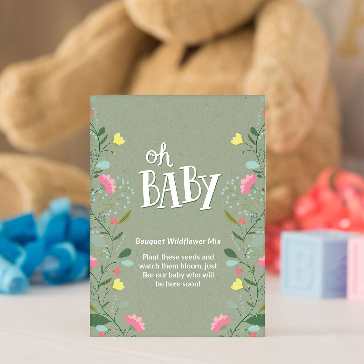 Oh Baby Baby Shower Sage Green seed packet