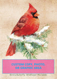 Custom Seed Packets - Snowy Cardinal Gift Tag - Bird & Butterfly Wildflower Mix - Bentley Seeds