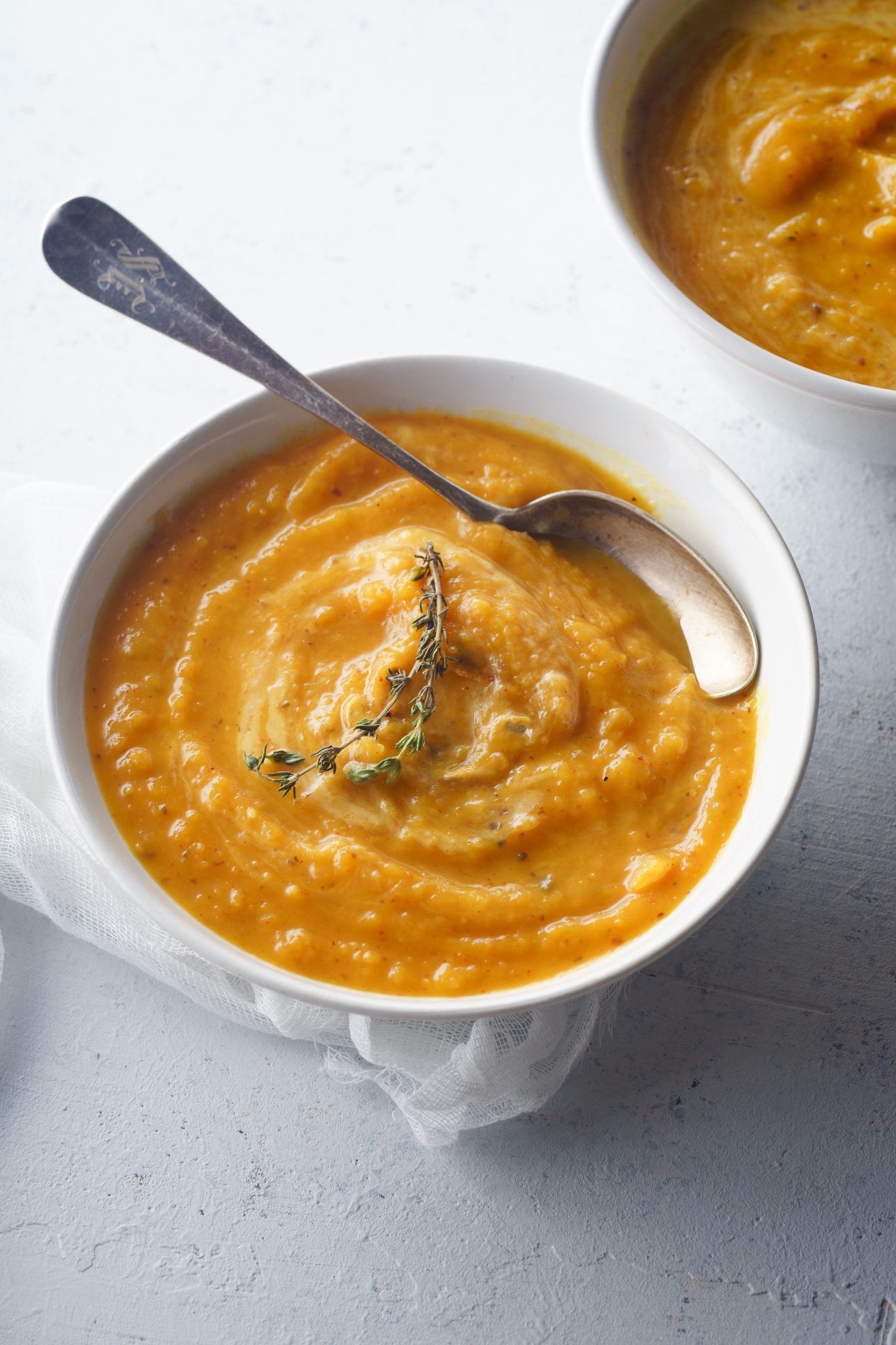 <strong>Roasted Butternut Squash &amp; Pear Soup <br>with Fontina Basil Croutons</strong>