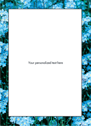 White card with blue flowers border on a white background