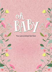Pink background with floral designs and 'oh BABY' text