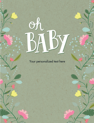 Floral design with 'oh BABY' text on a light green background
